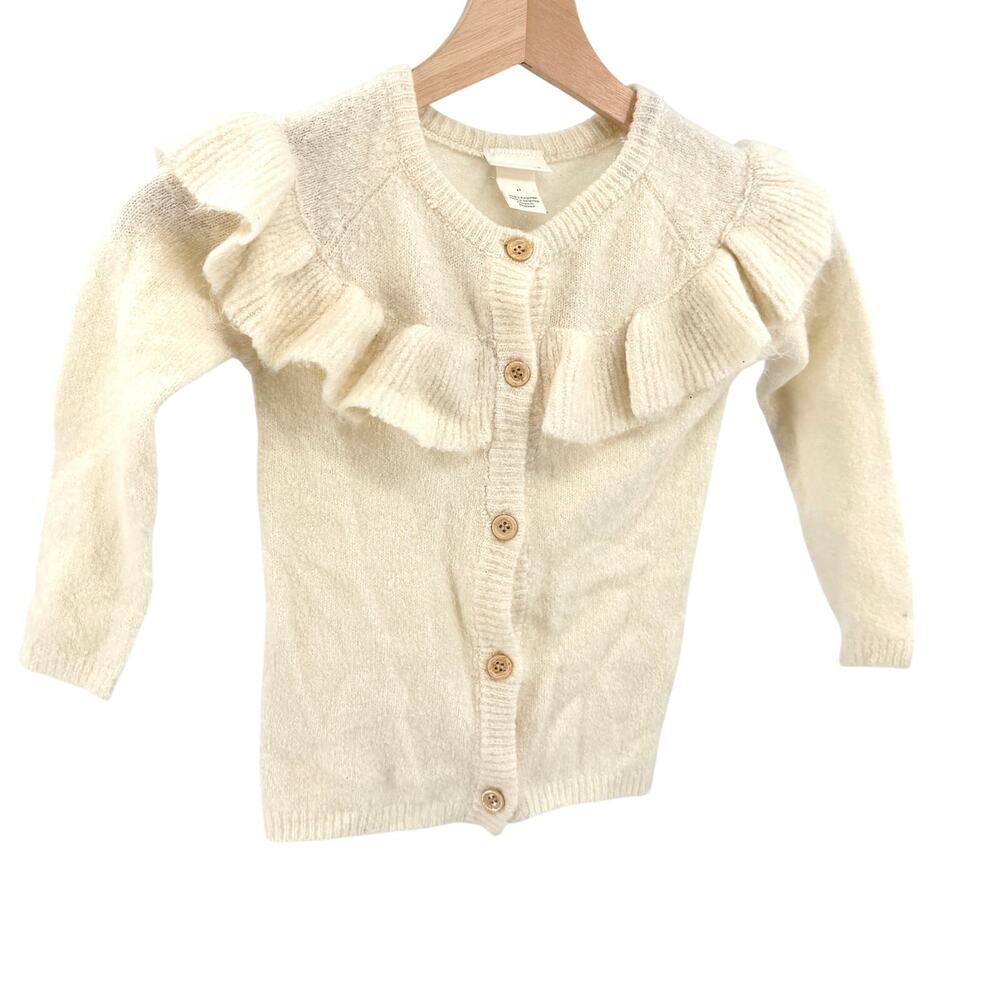 Laura Ashley Girls Ivory Ruffle Collar Button Cardigan Sweater